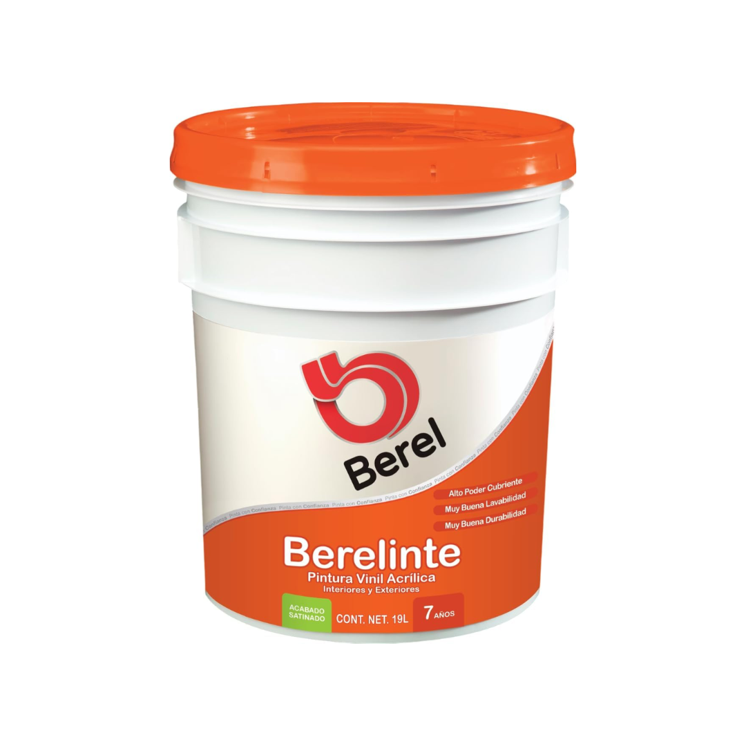 Pintura Vinilica Berel Berelinte Blanco Satinado Cubeta 19 Lts