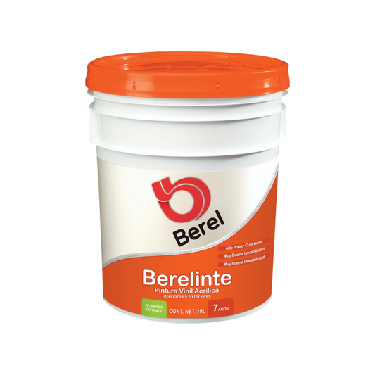 Pintura Vinilica Berel Berelinte Blanco Satinado Cubeta 19 Lts